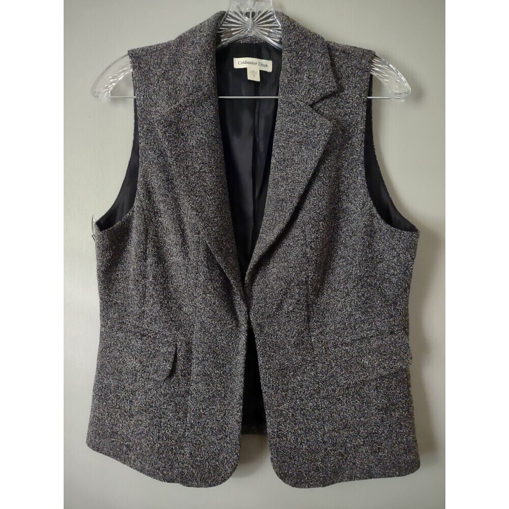 Coldwater Creek Sz 8 Black & White Blazer Vest W/Single Hook Closure & Pockets